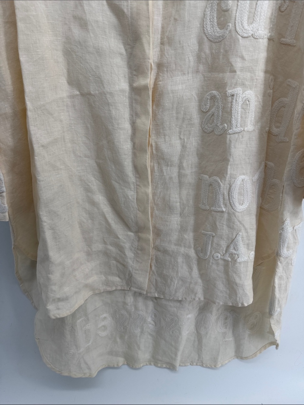 Karien Belle 100% linen embroider long sleeve button up hi low tunic dress NWOT - Picture 4 of 8